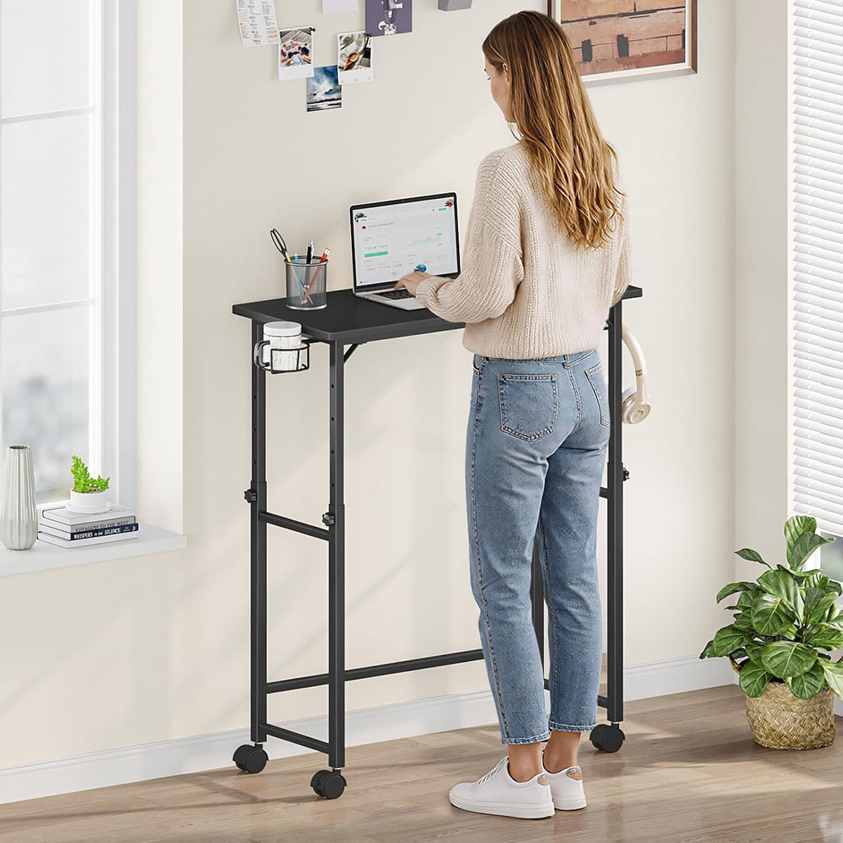 Mobile Keyboard Tray with Mouse Pad, Height Adjustment 21.6"-31.1", Keyboard Standing Desk, Rolling Under-Desk Extender with Lockable Casters, Desk Accessories for Home Office, Black