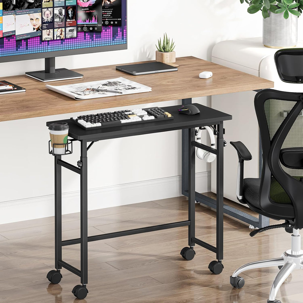 Mobile Keyboard Tray with Mouse Pad, Height Adjustment 21.6"-31.1", Keyboard Standing Desk, Rolling Under-Desk Extender with Lockable Casters, Desk Accessories for Home Office, Black