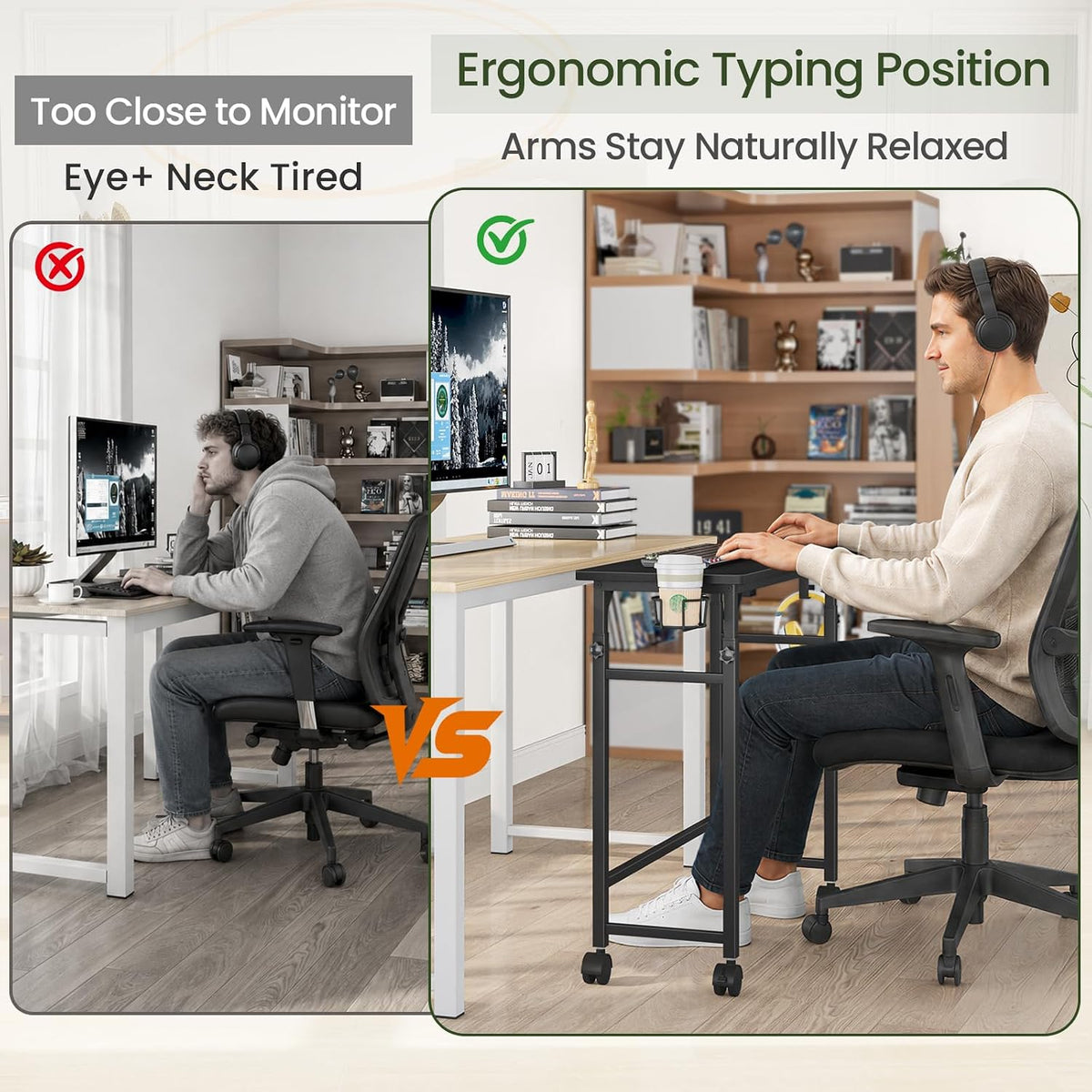 Mobile Keyboard Tray with Mouse Pad, Height Adjustment 21.6"-31.1", Keyboard Standing Desk, Rolling Under-Desk Extender with Lockable Casters, Desk Accessories for Home Office, Black