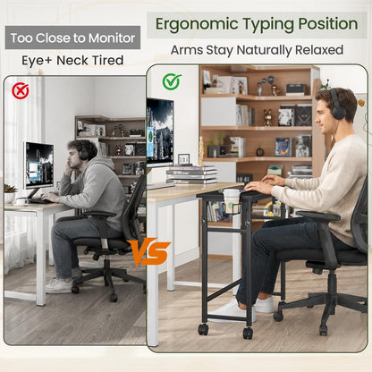 Mobile Keyboard Tray with Mouse Pad, Height Adjustment 21.6"-31.1", Keyboard Standing Desk, Rolling Under-Desk Extender with Lockable Casters, Desk Accessories for Home Office, Black