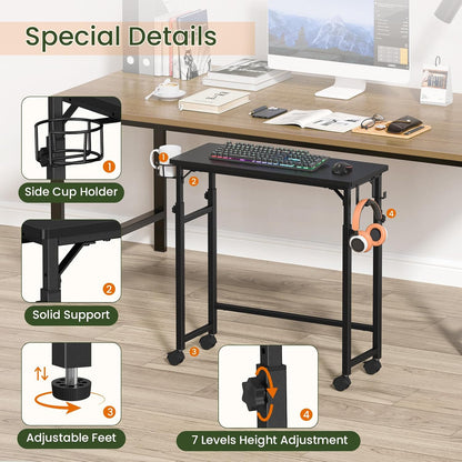 Mobile Keyboard Tray with Mouse Pad, Height Adjustment 21.6"-31.1", Keyboard Standing Desk, Rolling Under-Desk Extender with Lockable Casters, Desk Accessories for Home Office, Black