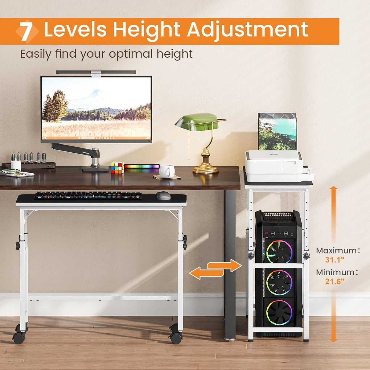 Mobile Keyboard Tray with Mouse Pad, Height Adjustment 21.6"-31.1", Keyboard Standing Desk, Rolling Under-Desk Extender with Lockable Casters, Desk Accessories for Home Office, Black