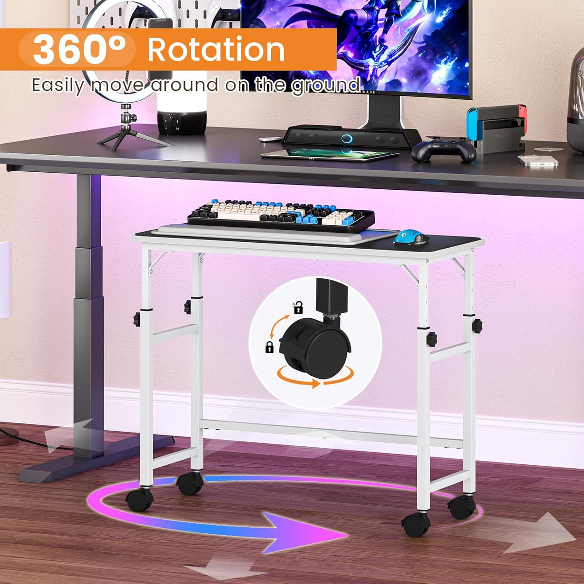 Mobile Keyboard Tray with Mouse Pad, Height Adjustment 21.6"-31.1", Keyboard Standing Desk, Rolling Under-Desk Extender with Lockable Casters, Desk Accessories for Home Office, Black