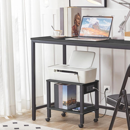2-Tier Printer Stand with Charging Station, Under Desk Printer Table, Printer Cart with Storage Shelves, Shelf for Small Spaces, for Home Office, Rustic Brown and Black BF38UPS01