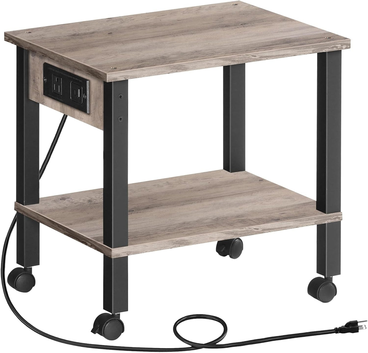 2-Tier Printer Stand with Charging Station, Under Desk Printer Table, Printer Cart with Storage Shelves, Shelf for Small Spaces, for Home Office, Rustic Brown and Black BF38UPS01