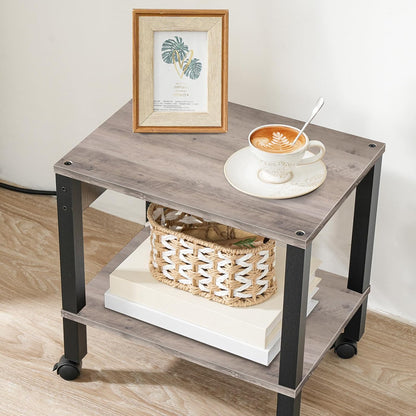 2-Tier Printer Stand with Charging Station, Under Desk Printer Table, Printer Cart with Storage Shelves, Shelf for Small Spaces, for Home Office, Rustic Brown and Black BF38UPS01