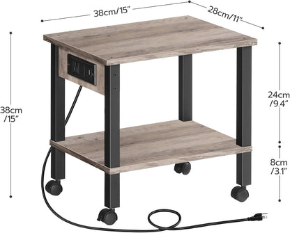 2-Tier Printer Stand with Charging Station, Under Desk Printer Table, Printer Cart with Storage Shelves, Shelf for Small Spaces, for Home Office, Rustic Brown and Black BF38UPS01