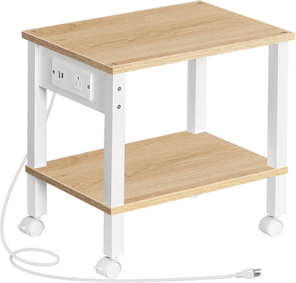 2-Tier Printer Stand with Charging Station, Under Desk Printer Table, Printer Cart with Storage Shelves, Shelf for Small Spaces, for Home Office, Rustic Brown and Black BF38UPS01