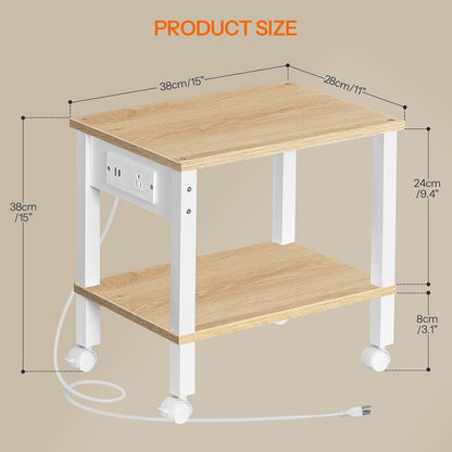 2-Tier Printer Stand with Charging Station, Under Desk Printer Table, Printer Cart with Storage Shelves, Shelf for Small Spaces, for Home Office, Rustic Brown and Black BF38UPS01
