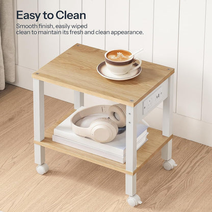 2-Tier Printer Stand with Charging Station, Under Desk Printer Table, Printer Cart with Storage Shelves, Shelf for Small Spaces, for Home Office, Rustic Brown and Black BF38UPS01