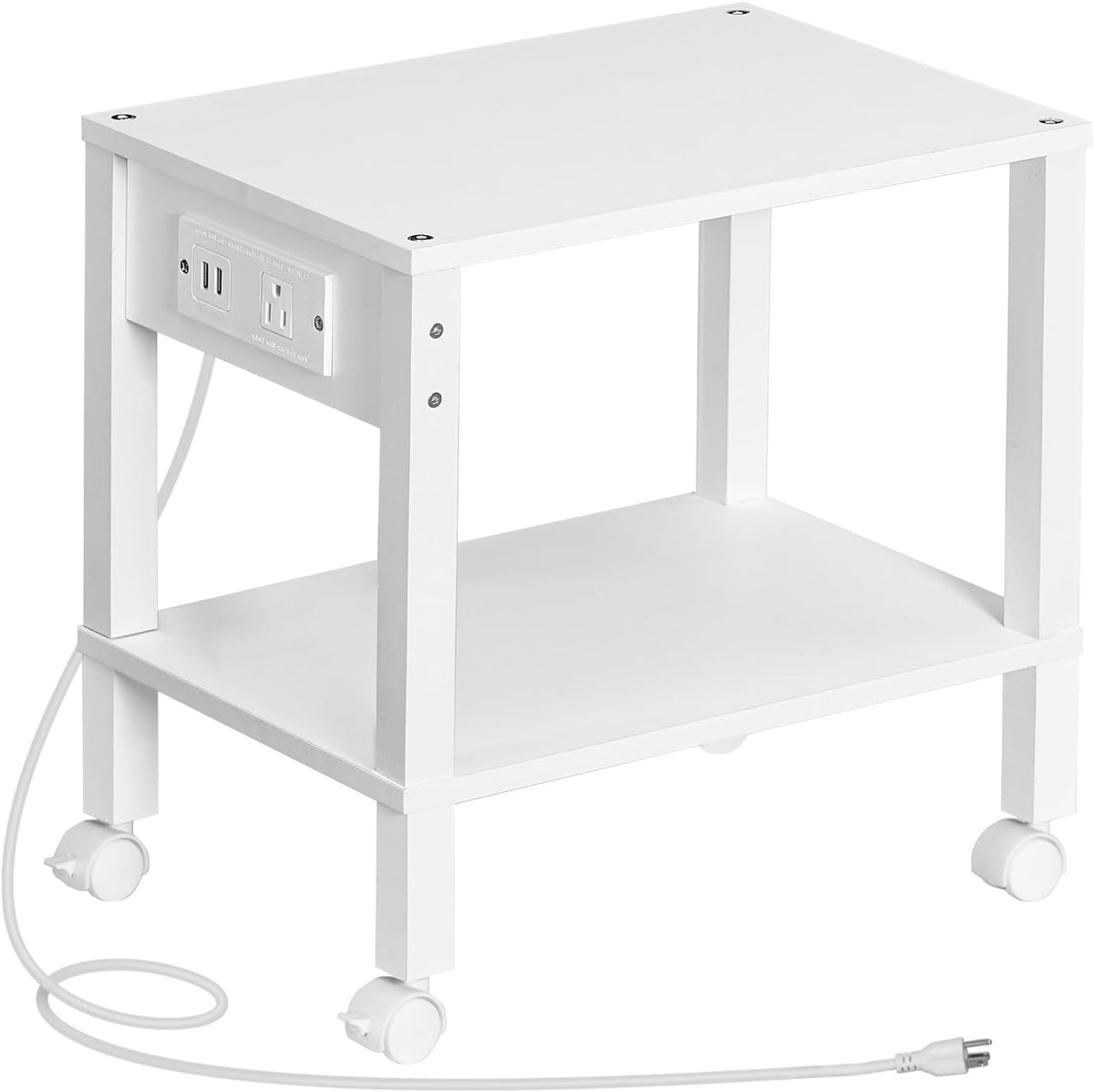 2-Tier Printer Stand with Charging Station, Under Desk Printer Table, Printer Cart with Storage Shelves, Shelf for Small Spaces, for Home Office, Rustic Brown and Black BF38UPS01
