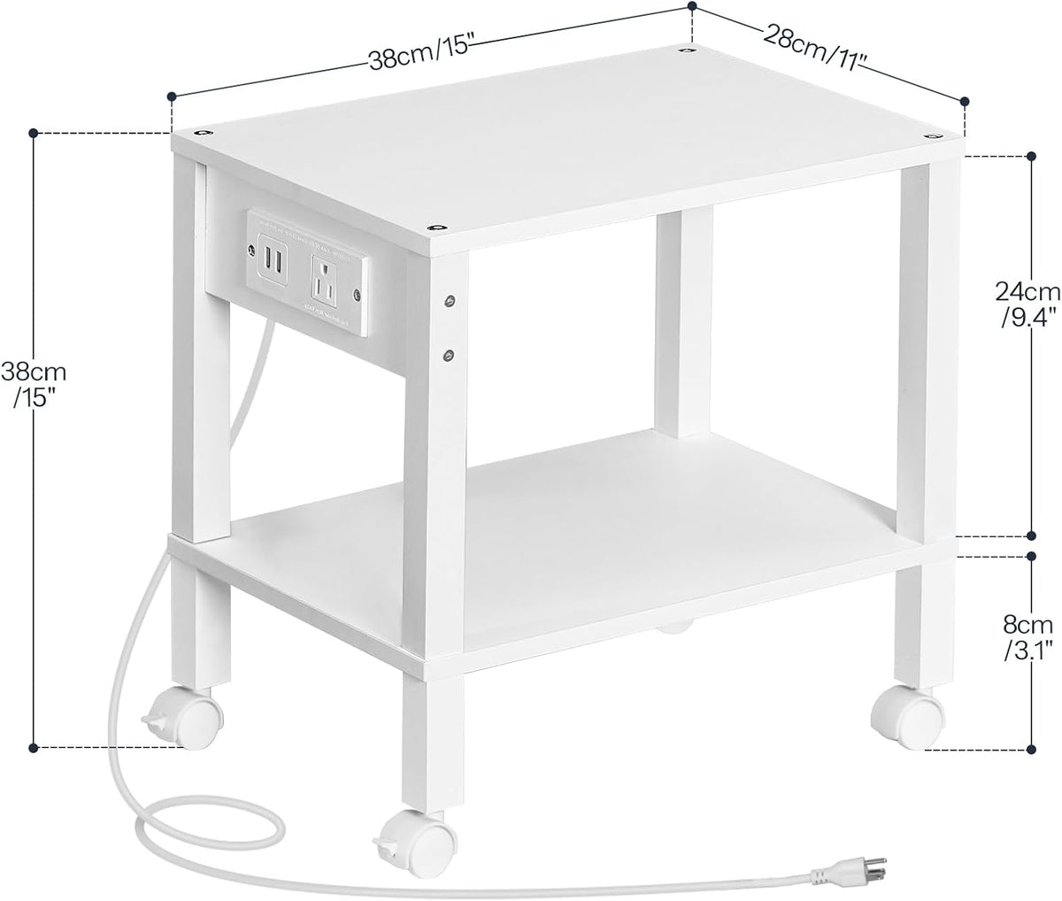 2-Tier Printer Stand with Charging Station, Under Desk Printer Table, Printer Cart with Storage Shelves, Shelf for Small Spaces, for Home Office, Rustic Brown and Black BF38UPS01