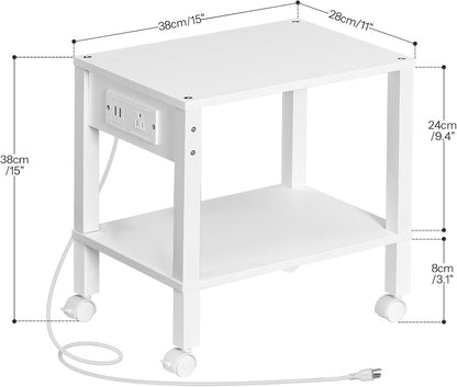 2-Tier Printer Stand with Charging Station, Under Desk Printer Table, Printer Cart with Storage Shelves, Shelf for Small Spaces, for Home Office, Rustic Brown and Black BF38UPS01