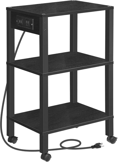 2-Tier Printer Stand with Charging Station, Under Desk Printer Table, Printer Cart with Storage Shelves, Shelf for Small Spaces, for Home Office, Rustic Brown and Black BF38UPS01