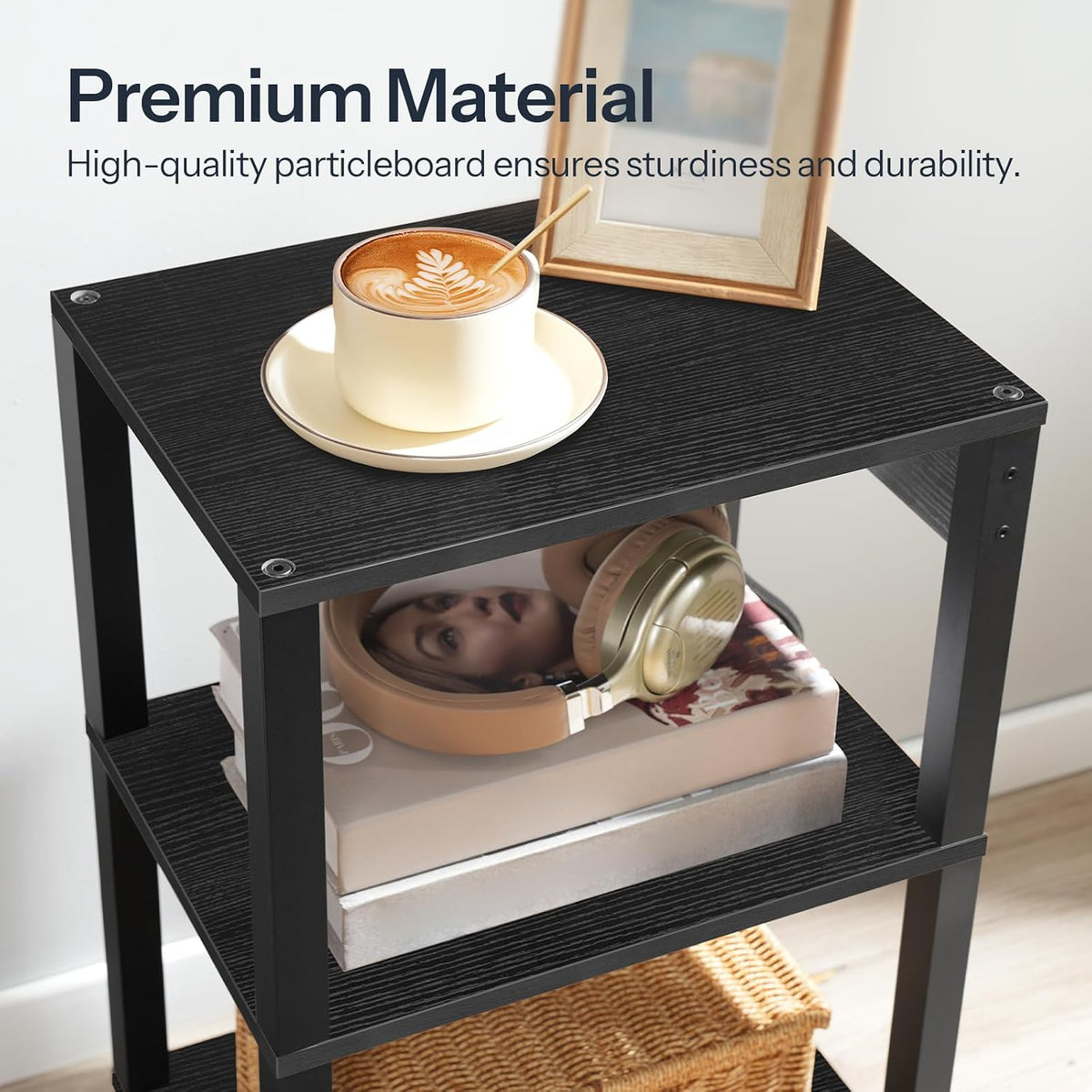 2-Tier Printer Stand with Charging Station, Under Desk Printer Table, Printer Cart with Storage Shelves, Shelf for Small Spaces, for Home Office, Rustic Brown and Black BF38UPS01