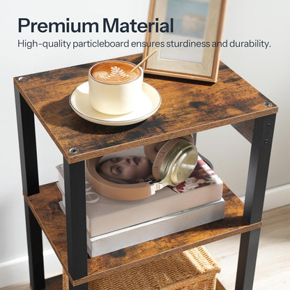 2-Tier Printer Stand with Charging Station, Under Desk Printer Table, Printer Cart with Storage Shelves, Shelf for Small Spaces, for Home Office, Rustic Brown and Black BF38UPS01