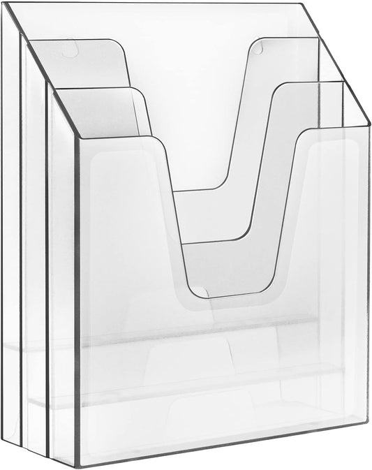 Acrimet Vertical Triple File Folder Holder Organizer Sorter, Clear