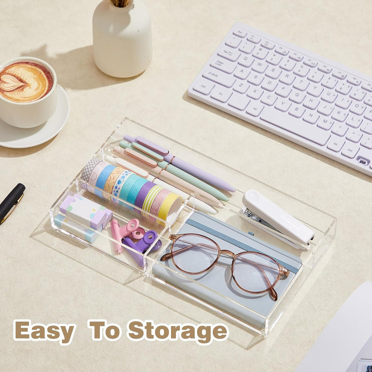 Clear Acrylic Drawer Organizer,4 Compartments,Small