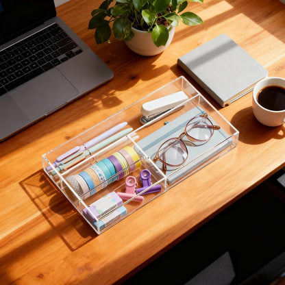 Clear Acrylic Drawer Organizer,4 Compartments,Small