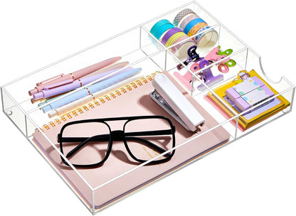 Clear Acrylic Drawer Organizer,4 Compartments,Small