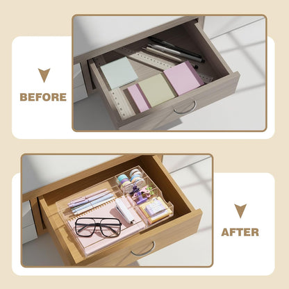 Clear Acrylic Drawer Organizer,4 Compartments,Small