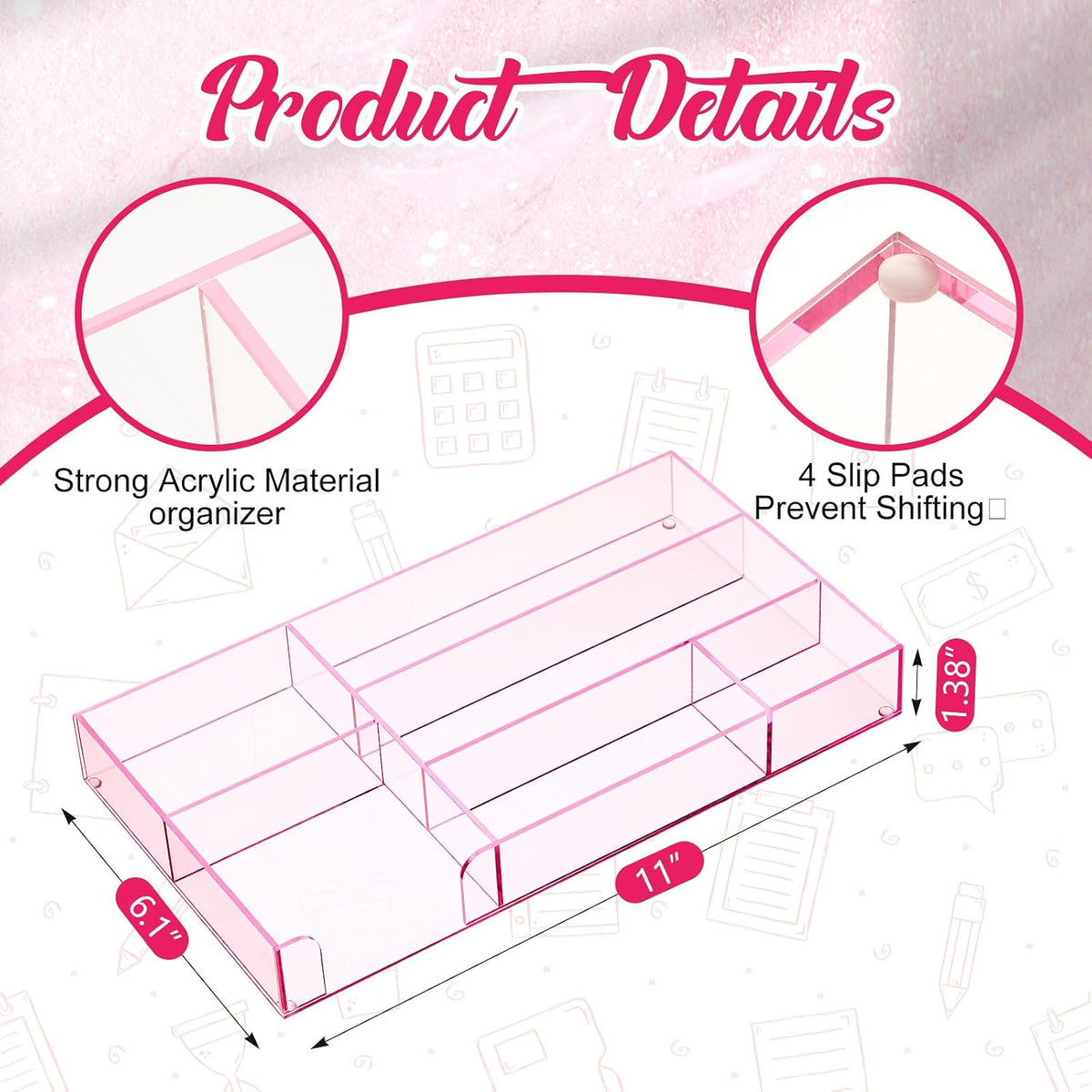 Clear Acrylic Drawer Organizer,4 Compartments,Small