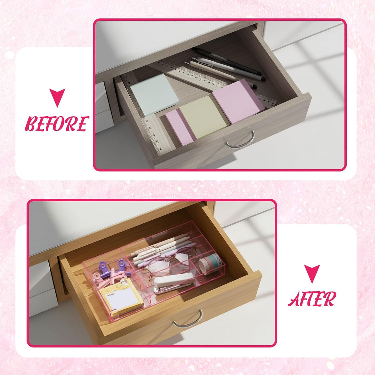 Clear Acrylic Drawer Organizer,4 Compartments,Small