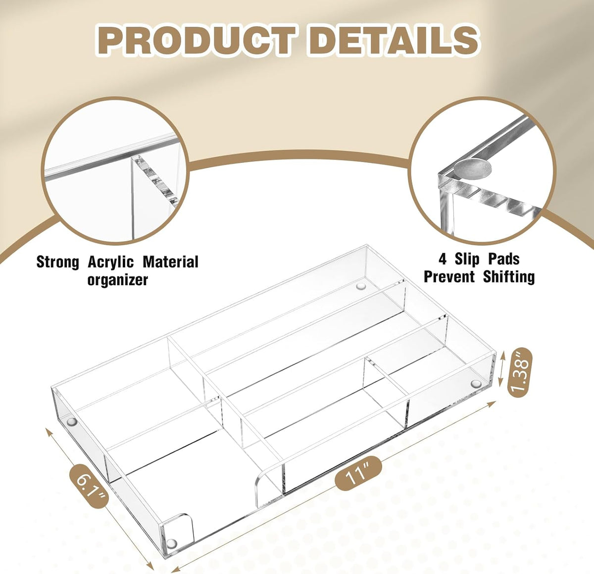 Clear Acrylic Drawer Organizer,4 Compartments,Small