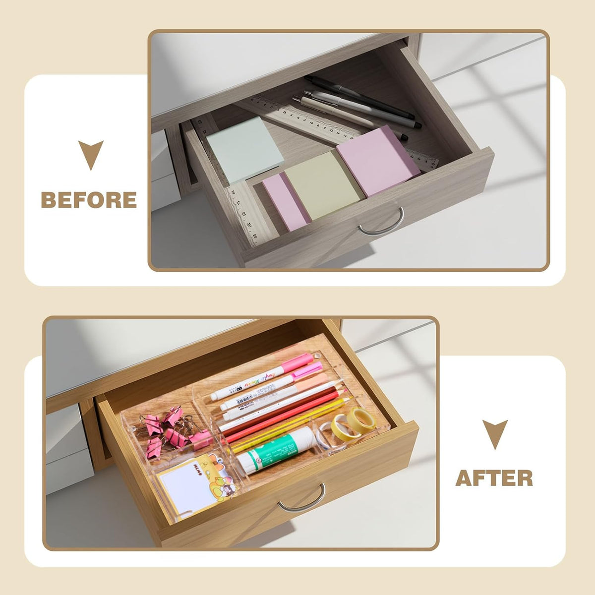 Clear Acrylic Drawer Organizer,4 Compartments,Small