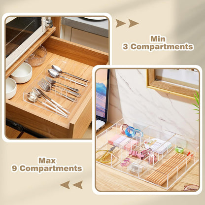 Clear Acrylic Drawer Organizer,4 Compartments,Small
