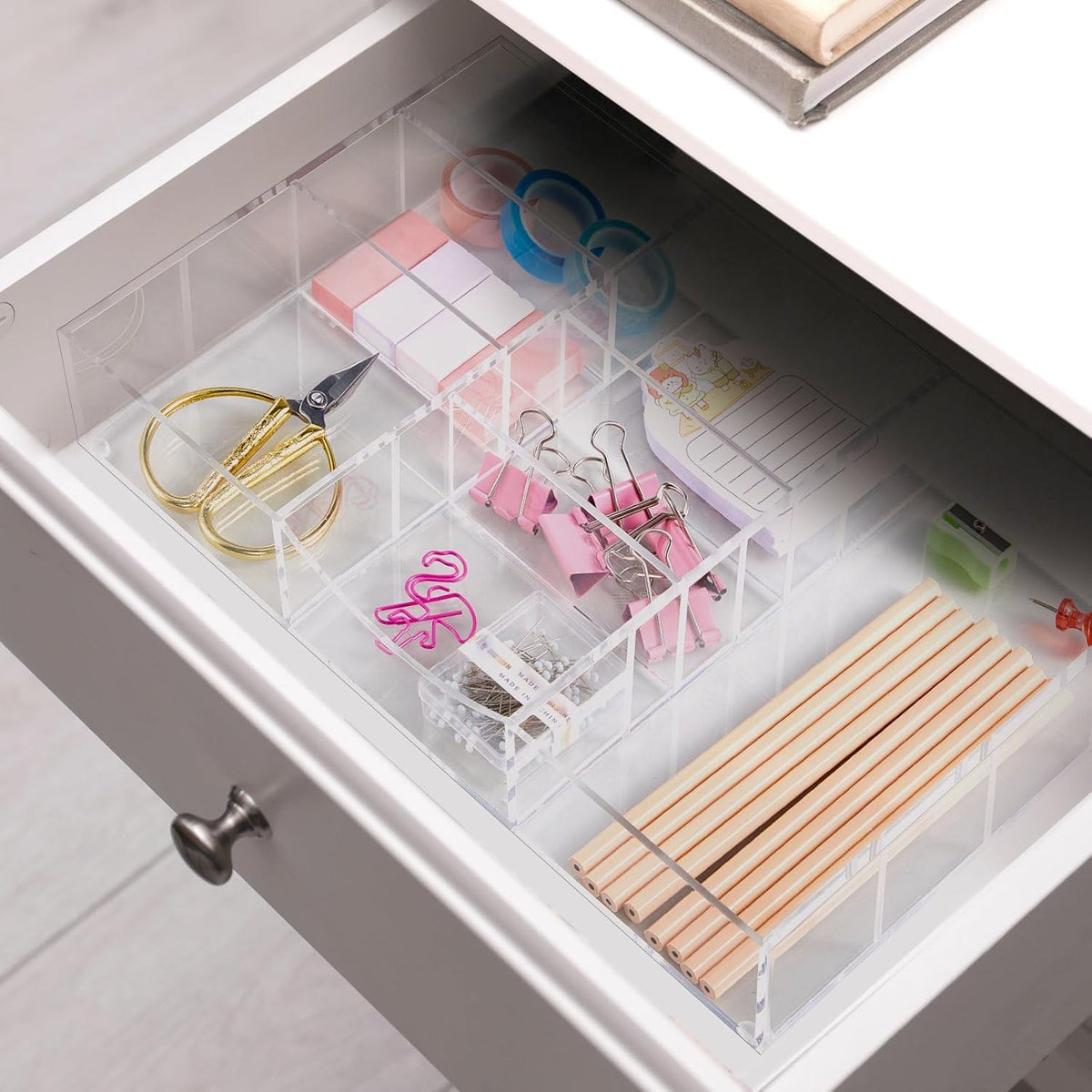 Clear Acrylic Drawer Organizer,4 Compartments,Small