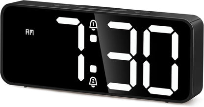 Battery Operated Small Digital Alarm Clock — Cordless or Plug-in, Extra Loud 105dB for Heavy Sleepers Adults, LED Bedside Desk Clock for Bedroom, 2 Alarms, 5-Level Dimmer, DST(Black+White)
