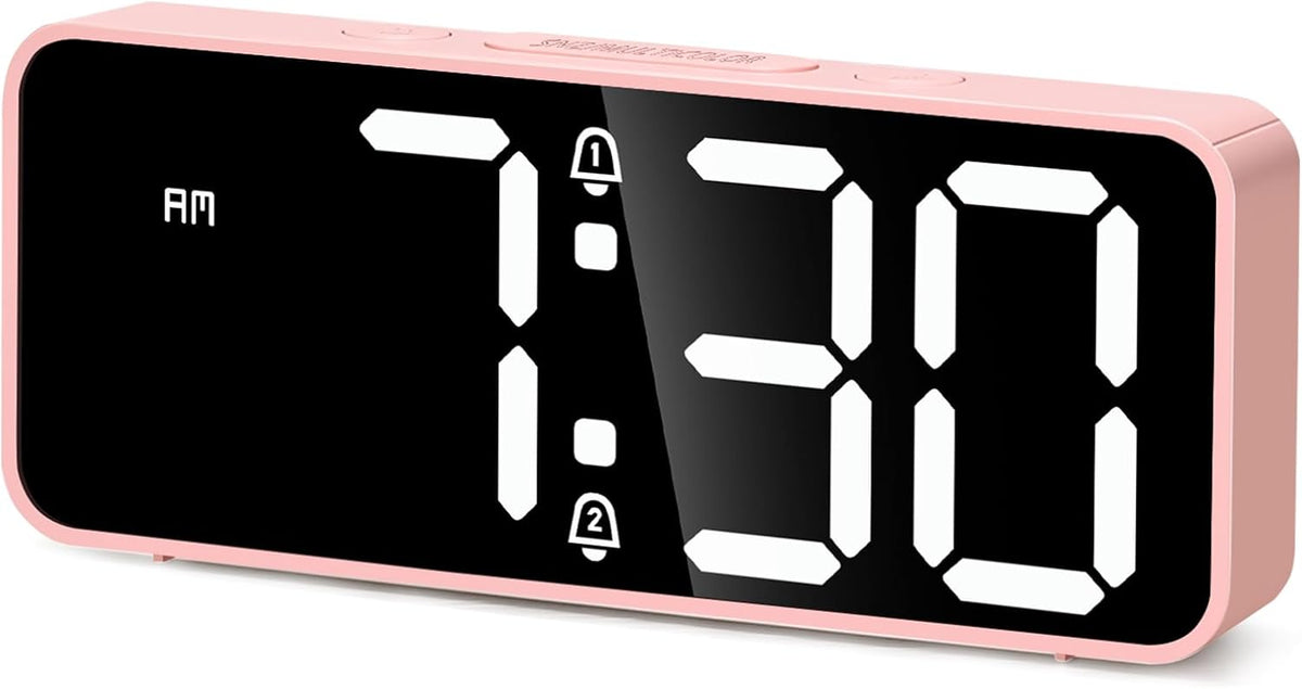 Battery Operated Small Digital Alarm Clock — Cordless or Plug-in, Extra Loud 105dB for Heavy Sleepers Adults, LED Bedside Desk Clock for Bedroom, 2 Alarms, 5-Level Dimmer, DST(Black+White)