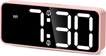 Battery Operated Small Digital Alarm Clock — Cordless or Plug-in, Extra Loud 105dB for Heavy Sleepers Adults, LED Bedside Desk Clock for Bedroom, 2 Alarms, 5-Level Dimmer, DST(Black+White)