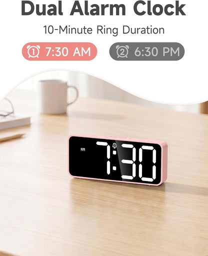 Battery Operated Small Digital Alarm Clock — Cordless or Plug-in, Extra Loud 105dB for Heavy Sleepers Adults, LED Bedside Desk Clock for Bedroom, 2 Alarms, 5-Level Dimmer, DST(Black+White)