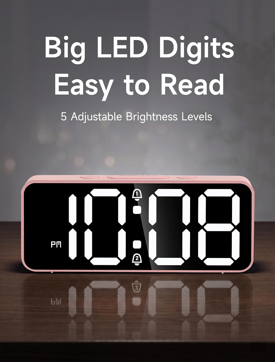 Battery Operated Small Digital Alarm Clock — Cordless or Plug-in, Extra Loud 105dB for Heavy Sleepers Adults, LED Bedside Desk Clock for Bedroom, 2 Alarms, 5-Level Dimmer, DST(Black+White)