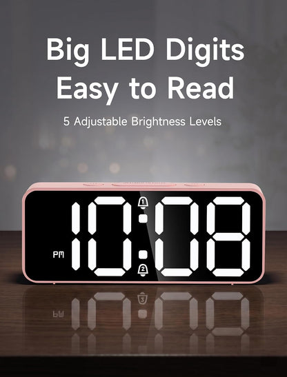 Battery Operated Small Digital Alarm Clock — Cordless or Plug-in, Extra Loud 105dB for Heavy Sleepers Adults, LED Bedside Desk Clock for Bedroom, 2 Alarms, 5-Level Dimmer, DST(Black+White)