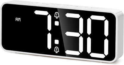 Battery Operated Small Digital Alarm Clock — Cordless or Plug-in, Extra Loud 105dB for Heavy Sleepers Adults, LED Bedside Desk Clock for Bedroom, 2 Alarms, 5-Level Dimmer, DST(Black+White)