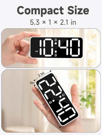 Battery Operated Small Digital Alarm Clock — Cordless or Plug-in, Extra Loud 105dB for Heavy Sleepers Adults, LED Bedside Desk Clock for Bedroom, 2 Alarms, 5-Level Dimmer, DST(Black+White)