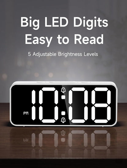 Battery Operated Small Digital Alarm Clock — Cordless or Plug-in, Extra Loud 105dB for Heavy Sleepers Adults, LED Bedside Desk Clock for Bedroom, 2 Alarms, 5-Level Dimmer, DST(Black+White)