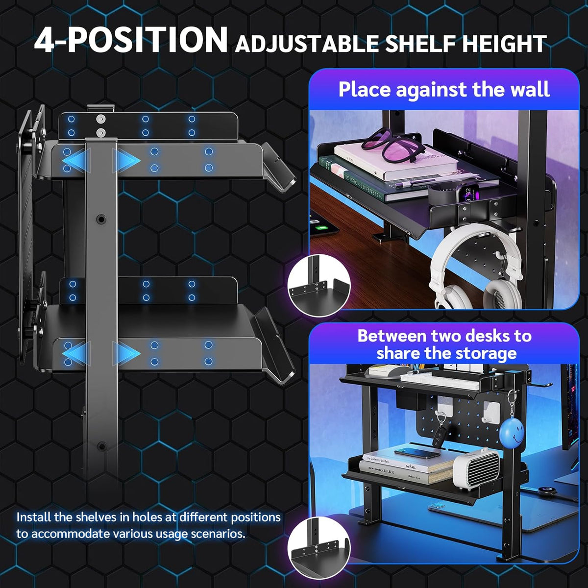 Metal Clamp On Desk Shelf,Storage Shelves with Pegboard and Pencil Holder