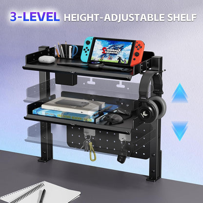 Metal Clamp On Desk Shelf,Storage Shelves with Pegboard and Pencil Holder