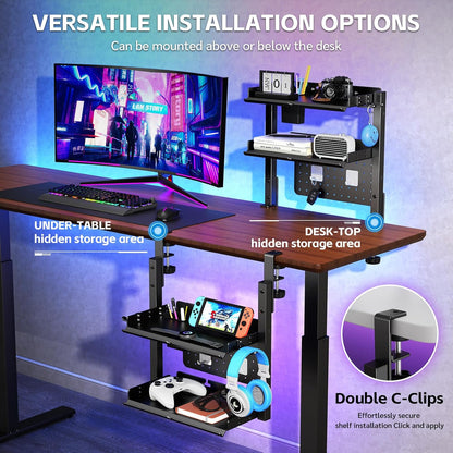 Metal Clamp On Desk Shelf,Storage Shelves with Pegboard and Pencil Holder