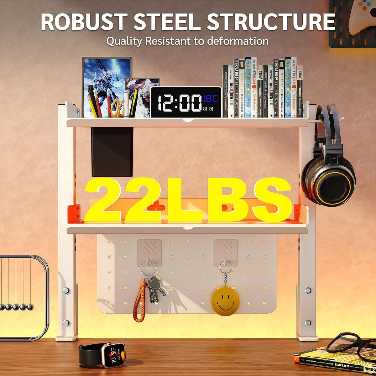 Metal Clamp On Desk Shelf,Storage Shelves with Pegboard and Pencil Holder