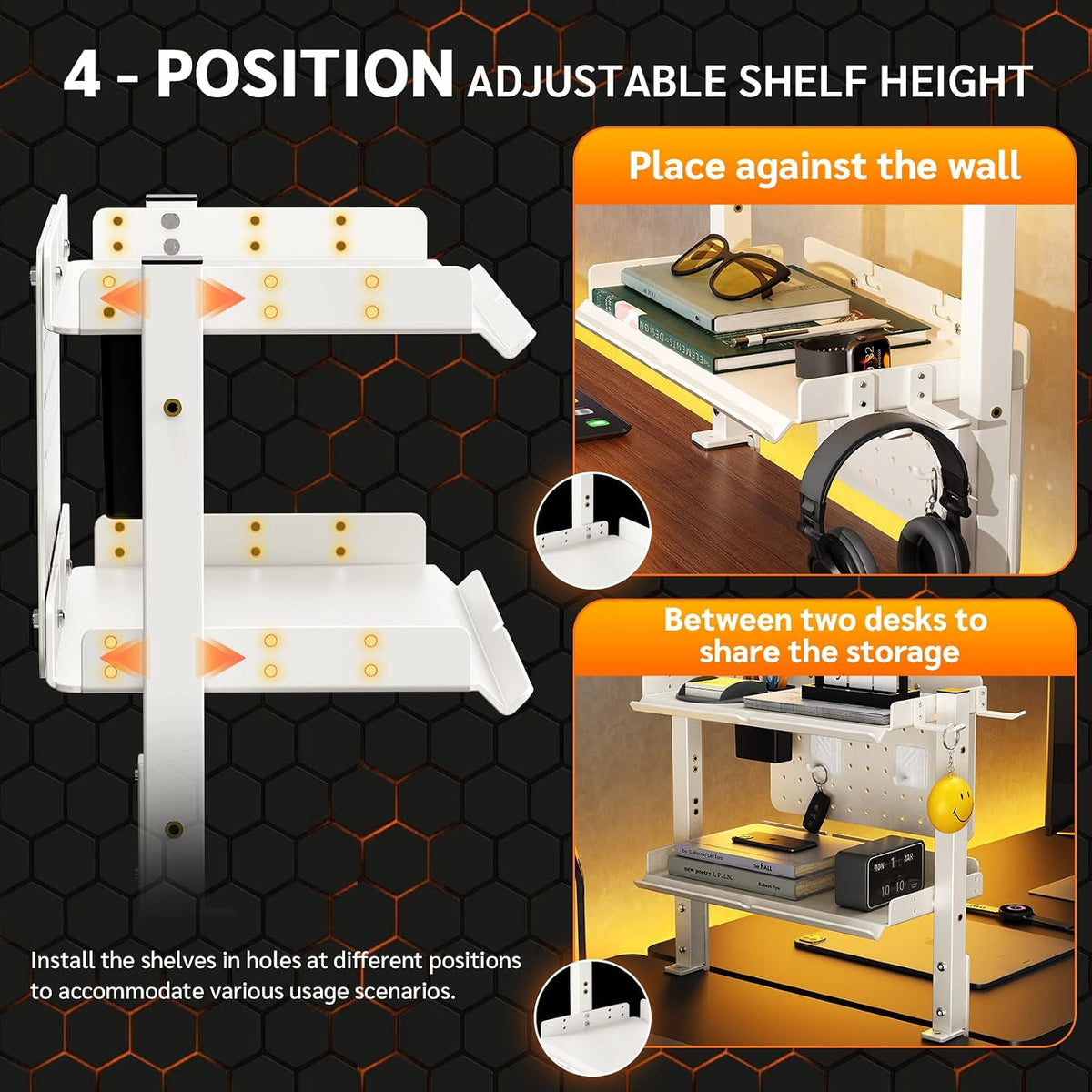 Metal Clamp On Desk Shelf,Storage Shelves with Pegboard and Pencil Holder
