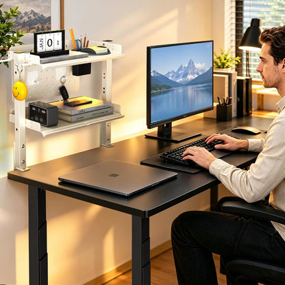 Metal Clamp On Desk Shelf,Storage Shelves with Pegboard and Pencil Holder