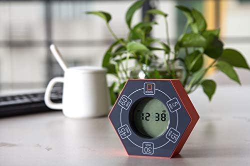 Hexagon Rotating Productivity Clock, Pomodoro Timer with 5,15, 30, 45, 60 Minute Presets, Timer for People with ADHD (Orange)