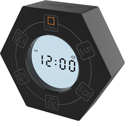 Hexagon Rotating Productivity Clock, Pomodoro Timer with 5,15, 30, 45, 60 Minute Presets, Timer for People with ADHD (Orange)