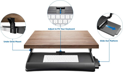 ! Keyboard Tray Under Desk with Adjustable Mouse Platform – Easy-Glide Sliding Drawer Under Desk Slide Out – Ergonomic Under Key Board Shelf for Office, Gaming, and Workstations