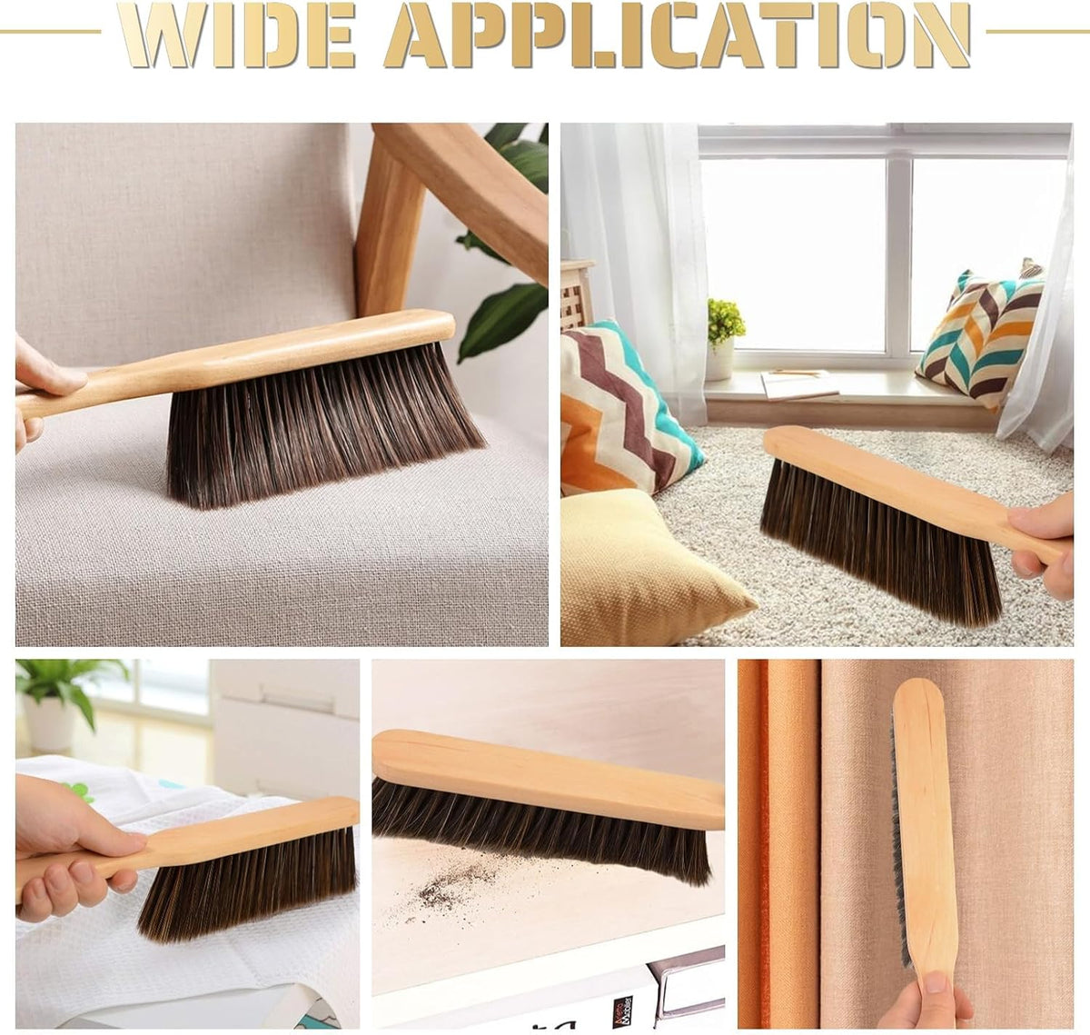 2 Pieces Woooden Dust Brush Hand Broom Bench Brush with Long Wood Handle Whisk Broom Soft Bristle Brush for Counter Bed Sofa Car Fireplace Clothes Household Cleaning